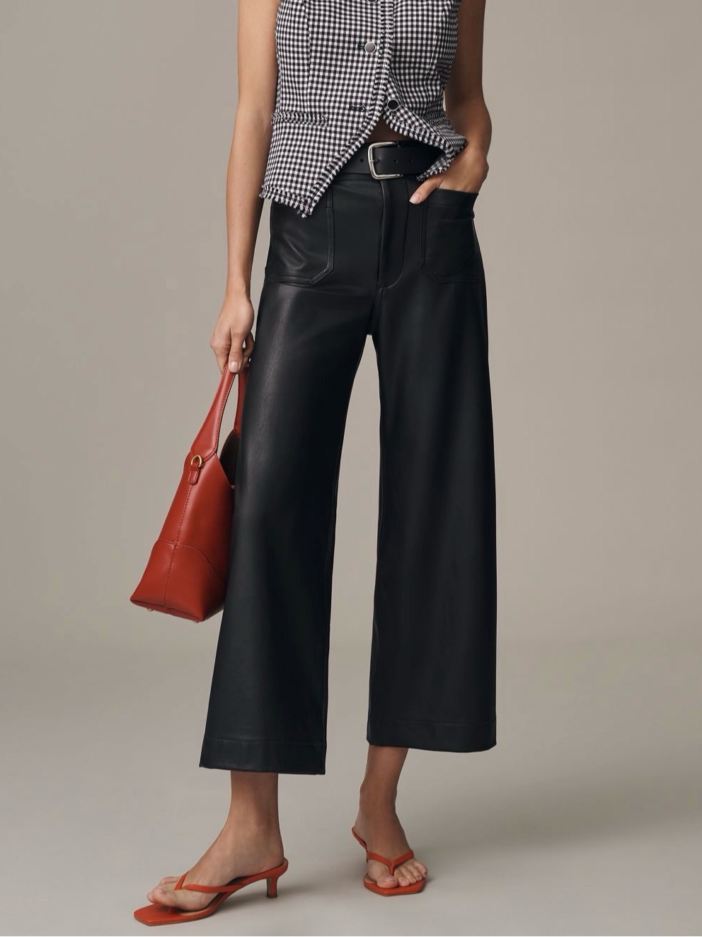 Colette Wide-Leg Maeve Faux Leather Black Cropped Pants